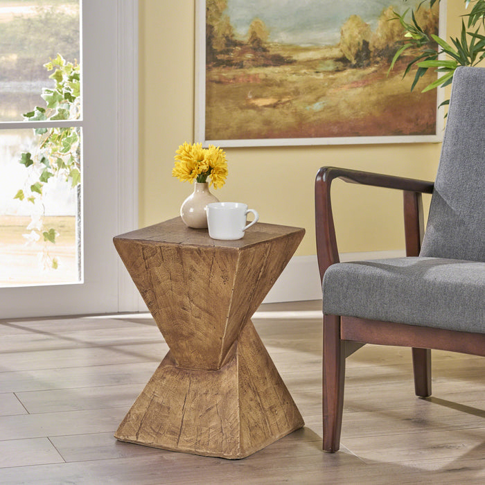 Table d'appoint geometrique torsadee Zane 18 pouces MGO, table laterale interieure a grain de bois, naturel