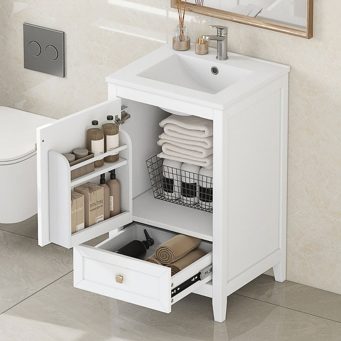 Puret Meuble-Lavabo Simple 20 po avec Etagere de Porte et Tiroir Coulissant, Blanc
