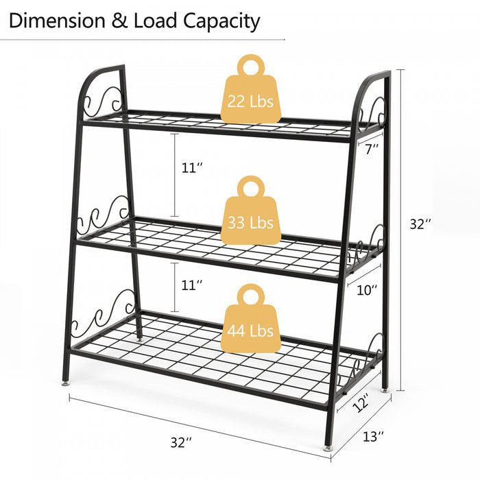 Support De Fleurs A 3 Couches En Metal, Etagere De Plantes Avec Accoudoirs Pratiques Et Trous Rectangulaires, Pour Fleurs Et Legumes, Echelle A Fleurs Multifonctionnel Pour Balcon