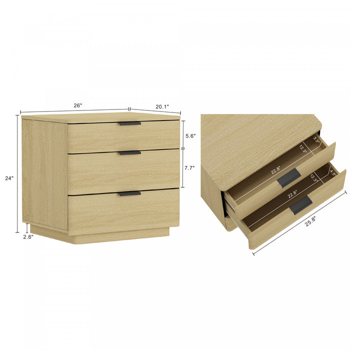 Table de nuit moderne Payton 66 cm en chene naturel (3 tiroirs)