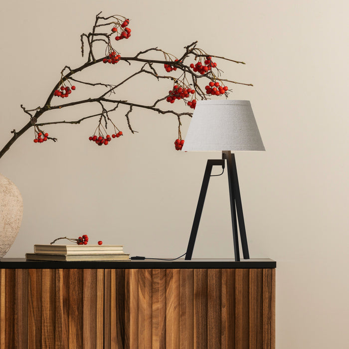 Lampe de table architecturale noire de 27 po à trépied avec abat-jour texturé