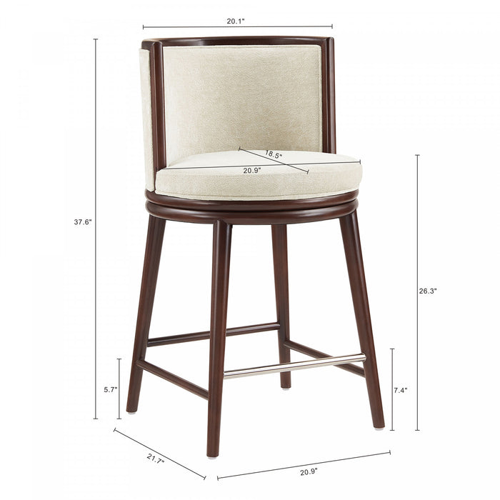 Tabouret de comptoir moderne en bois avec revetement en tissu creme Evalyn