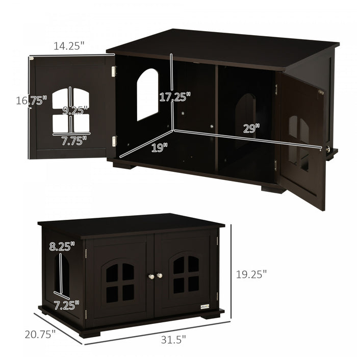 Pawhut Boite A Litiere Pour Chat Meuble Pour Chat Cache Toilette Interieure Pour Chat Table De Nuit A Double Porte Table D'extremite Avec Fenetre Pour Chat Cafe