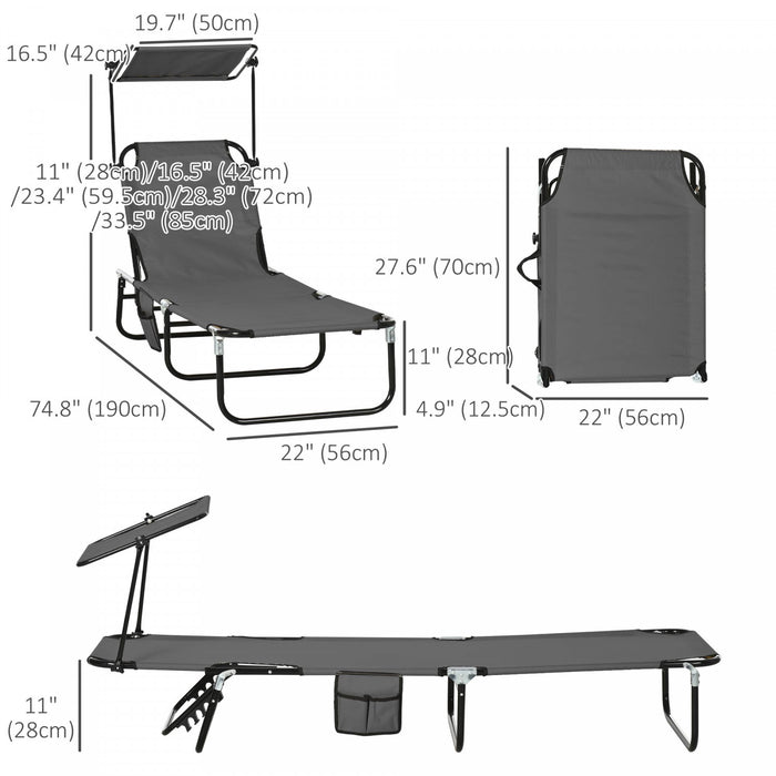 Outsunny Chaise Longue 2 Pieces Avec Dossier Reglable Et Pare-soleil, Gris