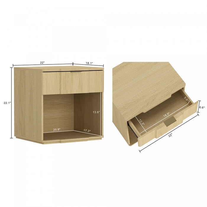Table de nuit Clive style milieu du siecle moderne 56 cm en chene naturel (1 tiroir)