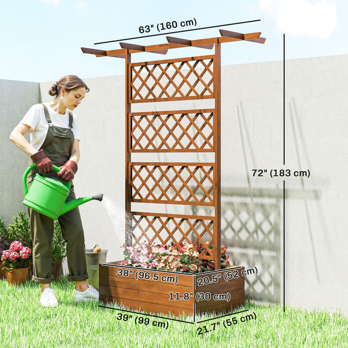 Outsunny Jardiniere en bois surelevee avec treillis, Orange