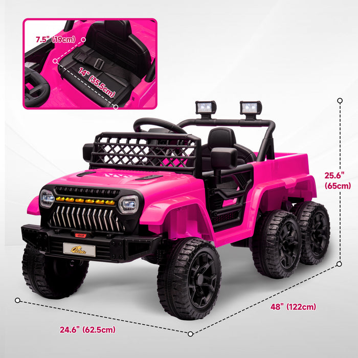 Qaba Voiture Electrique 12v Pour Enfants Avec Telecommande, Suspension A Ressort, Remorque Arriere, Lumiere Led, Musique, Demarrage Progressif, Klaxon, Pour 3-8 Ans, Rose