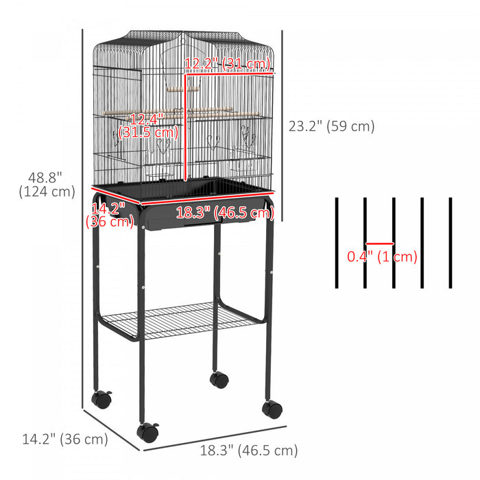 Grande Cage A Oiseaux Roulante 49\", Balancoire, Perche, Noir