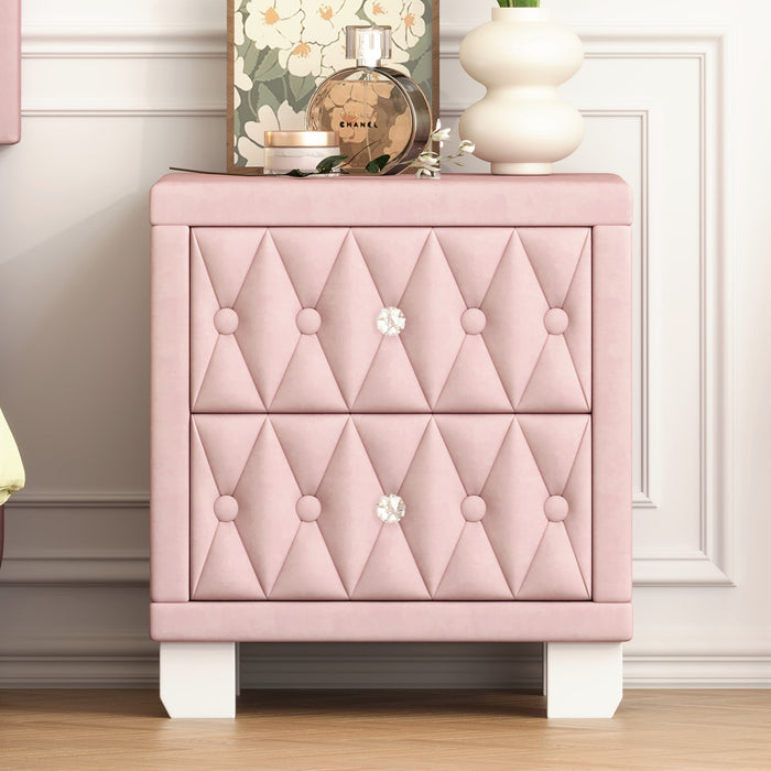 Sophia Table de Nuit Elegante en Velours avec Tiroirs et Design Capitonne, Rose
