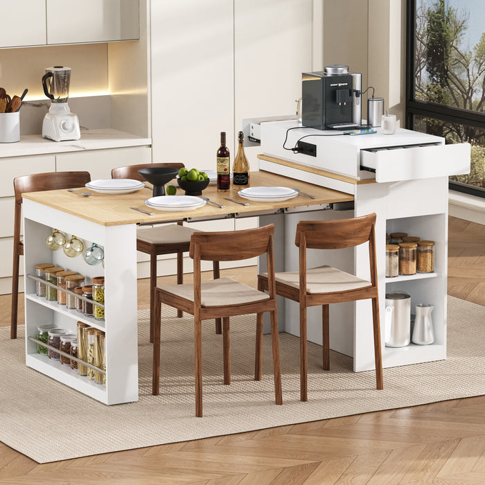 Table a manger extensible Logan avec plateau pliant et tiroirs de rangement, blanc