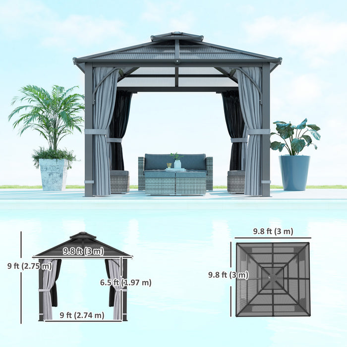 Outsunny Gazebo En Polycarbonate A Toit Rigide De 10' X 10' Avec Rideaux