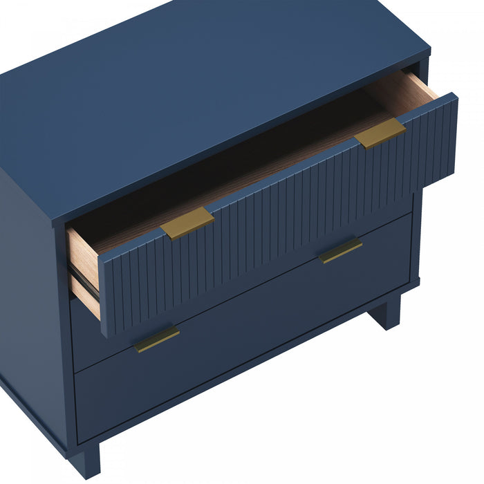 Commode contemporaine Elara 38\" en bois massif bleu minuit (3 tiroirs)