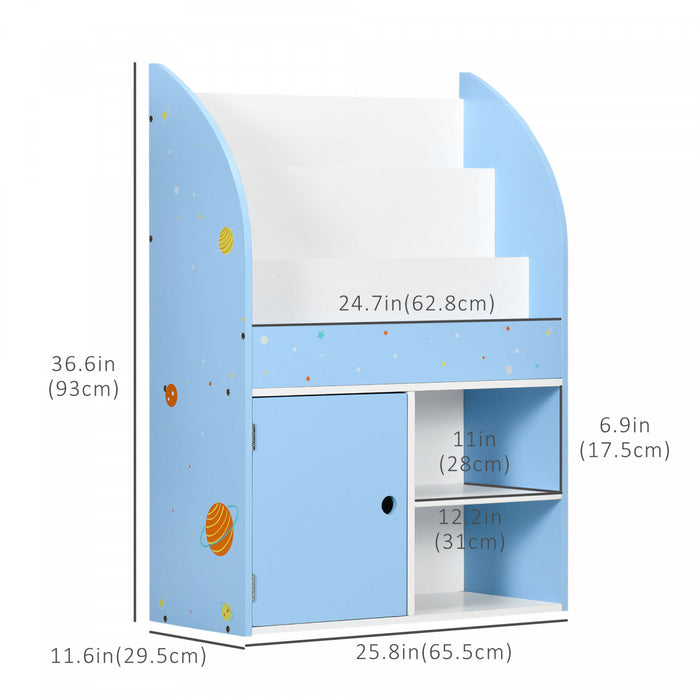 Qaba Organisateur De Rangement Pour Jouets Avec Armoire, Etagere Pour Enfants Avec Motifs Etoiles Et Planetes, Bibliotheque Autoportante Pour Enfants, Presentoir Pour Jouets, Vetements, Livres, Bleu