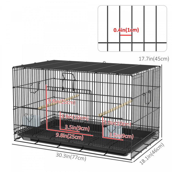 Pawhut 17,7\" Cage A Oiseaux Pour Canaris, Pinsons, Cage A Perruches Avec Plateau Amovible, Panneau En Maille Inferieure, Perchoirs En Bois, Recipients Alimentaires