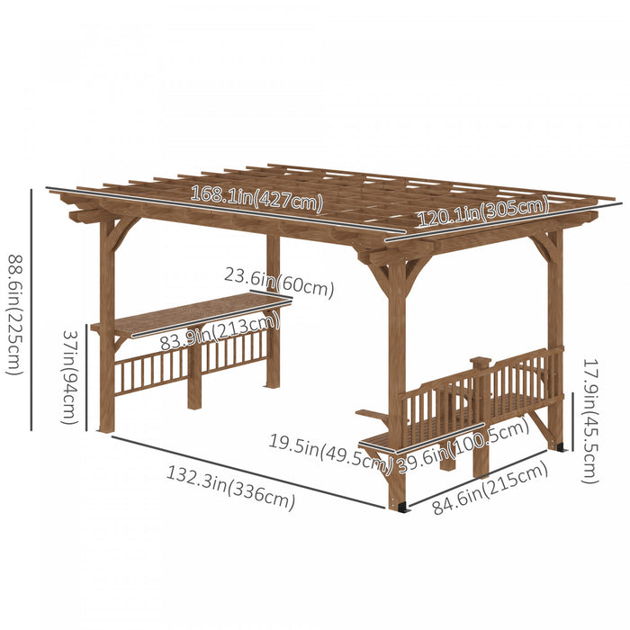 Outsunny Pergola Exterieure 14' X 10', Tonnelle En Bois Avec Comptoirs De Bar Et Bancs, Pour Jardin, Patio, Arriere-cour, Terrasse