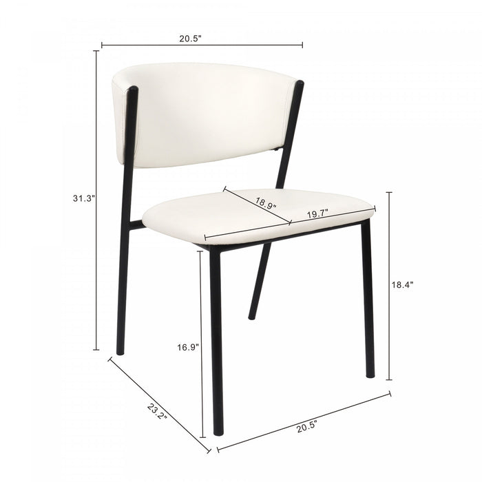 Chaise laterale contemporaine moderne en cuir vegetalien et metal Drift, ivoire - Lot de 4