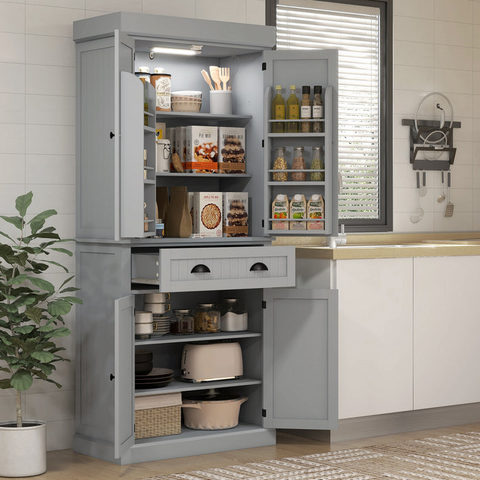 HOMCOM Armoire de cuisine avec etageres a epices et lumieres LED, gris