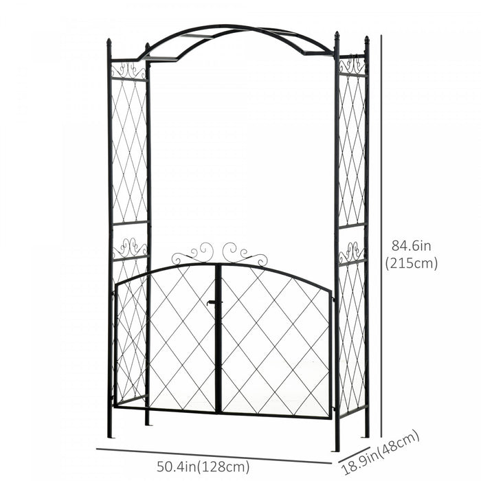 Arche De Jardin En Metal Outsunny De 84,75\" X 19\" Avec Cadre De Jardiniere Grimpante Decor De Jardin Pour Vignes Morning Glory Black