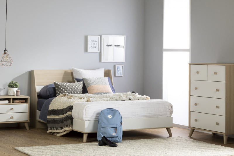 Commode verticale de rangement Yodi à 5 tiroirs - orme naturel et blanc