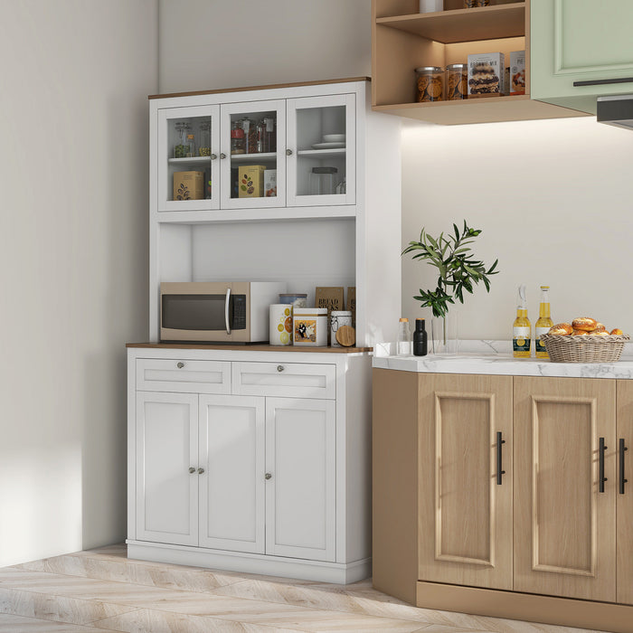 HOMCOM Buffet Haut 180 cm avec Espace pour Micro-ondes, Meuble de Cuisine, Blanc