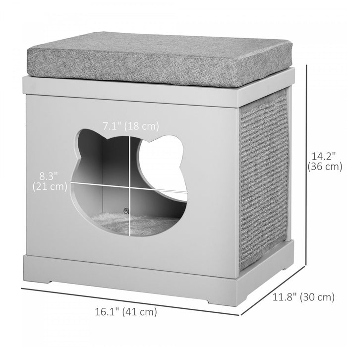 Pawhut Lit D'interieur Pour Chat Avec Coussins Rembourres Doux, Jolie Maison Cubique Couverte Avec 2 Planches A Gratter Exterieures, Grotte Pour Chatons, Petits Chats, Gris