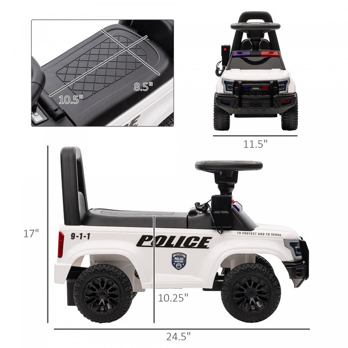 Aosom Voiture Coulissante Pour Enfants Avec Rangement Cache Sous Le Siege, Voiture De Police Pour Tout-petit Avec Megaphone, Dispositif Anti-dumping, Dossier Amovible, Age De 18 A 60 Mois, Blanc