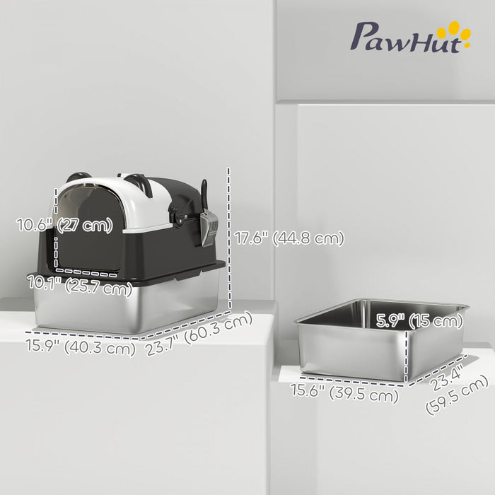 Panda Style Xl Stainless Steel Cat Litter Box With Lid