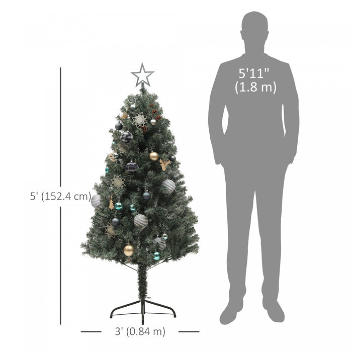 HOMCOM Sapin de Noel artificiel pre-eclaire de 5' avec LED et decorations