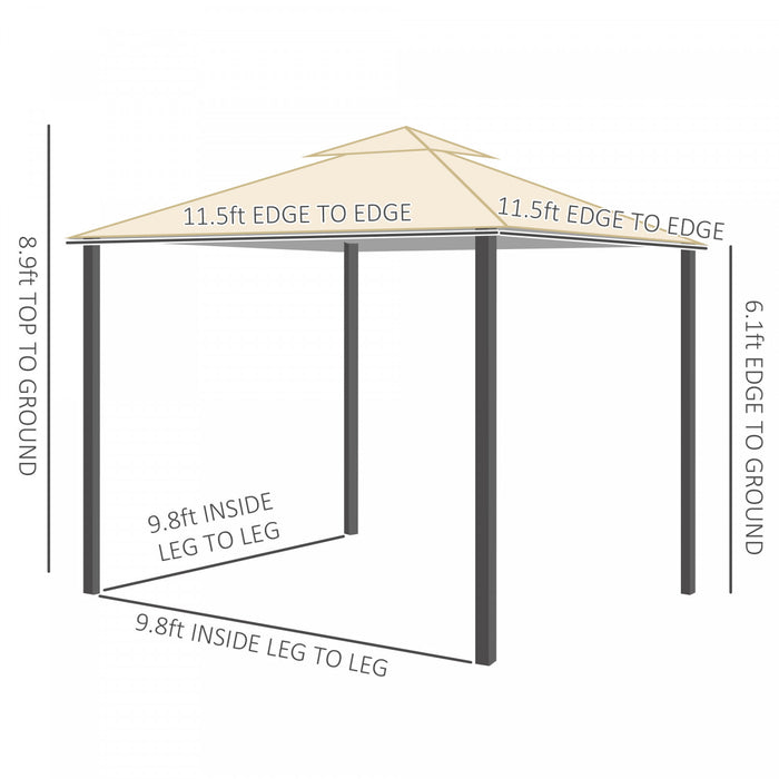 Outsunny 12' X 12' Tente A Baldaquin Exterieur Gazebo Avec Toit A Deux Niveaux Et Pieds Habilles, Beige