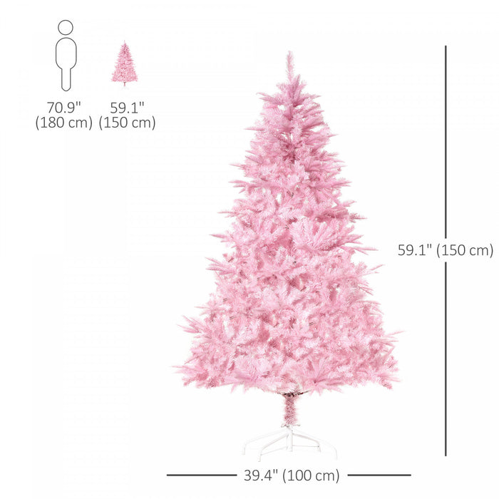 Homcom Sapin De Noel Artificiel 1,5 M Avec Ouverture Automatique, Rose