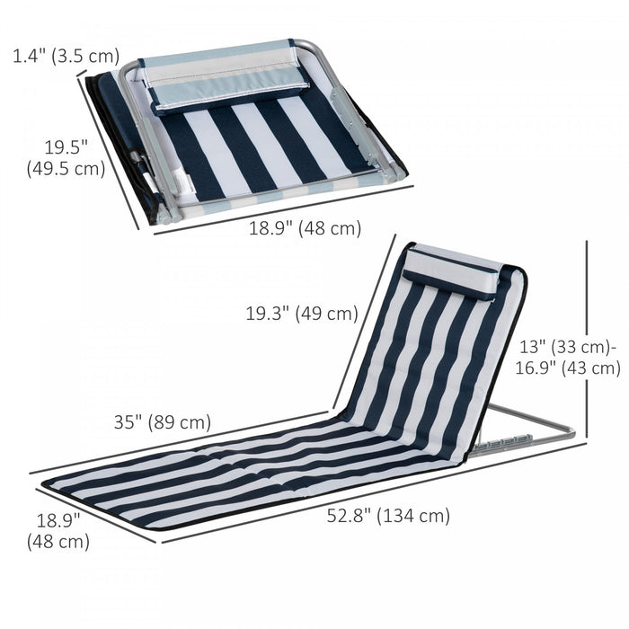 Outsunny Chaise Longue Pliante 2 Pcs, Chaise Longue Avec Oreiller, Bleu