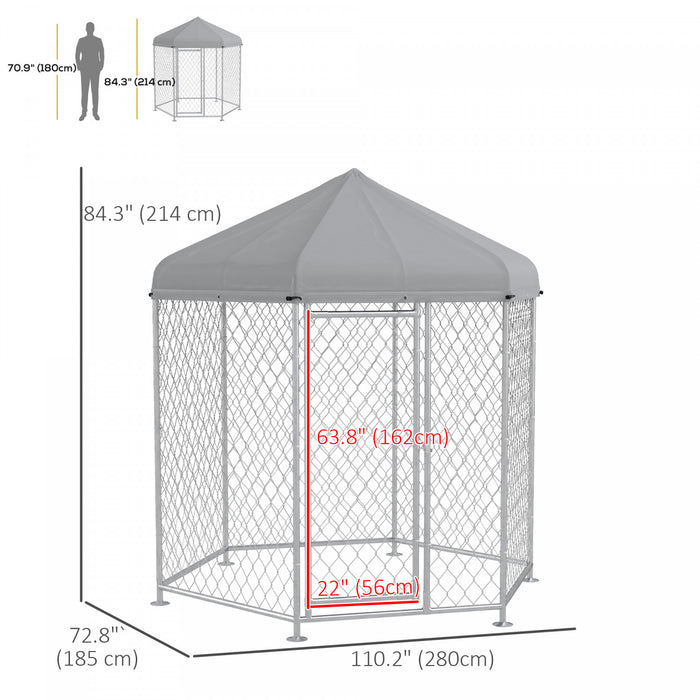 Pawhut Niche D'exterieur Pour Chien Avec Housse Impermeable Et Resistante Aux Uv Pour Chiens De Taille Moyenne Et Grande, 6,9' X 6,1' X 7', Argent