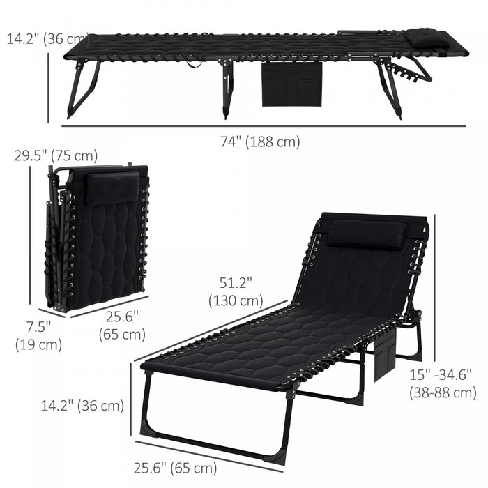 Outsunny Chaise Longue Pliante, Chaise Inclinable Et Rembourree, Noir