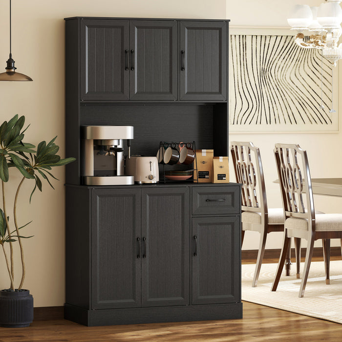 HOMCOM Armoire de cuisine 71\" avec station de charge, noir