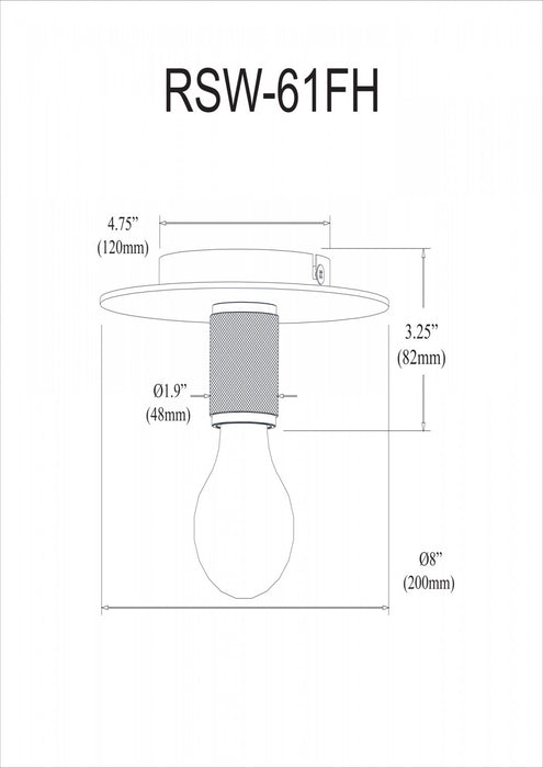 Plafonnier affleuré moyen Roswell de Dainolite avec fini noir mat et 1 ampoule