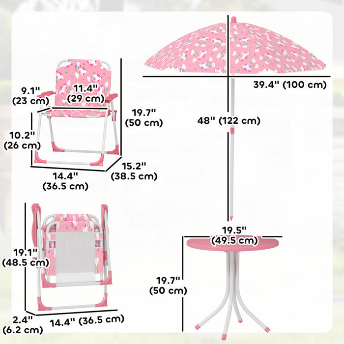 Qaba Table de Pique-Nique pour Enfants 2 Chaises Pliantes et Parasol, Rose
