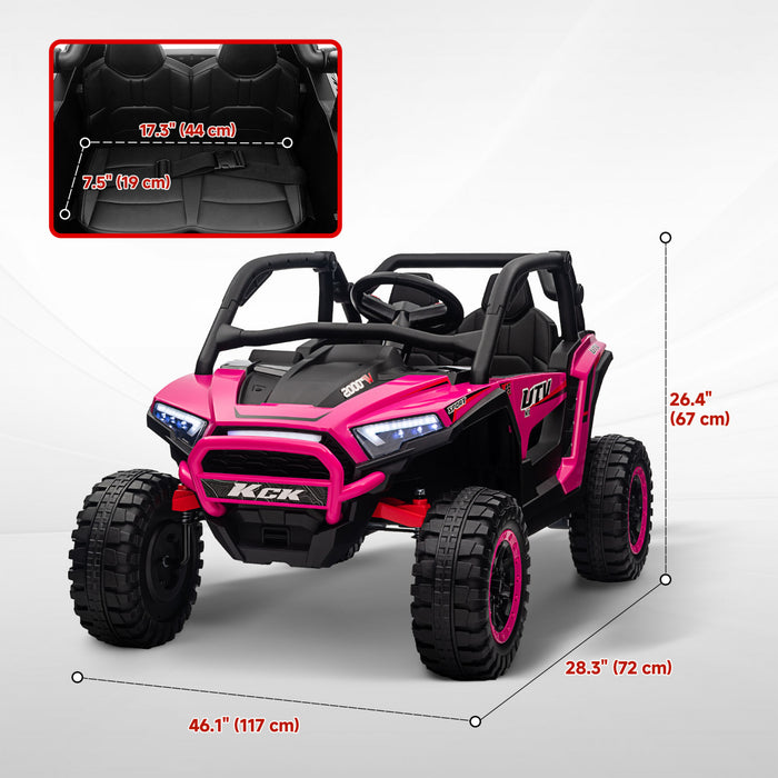 Qaba Vus 2 Places, Voiture Electrique 24 V 7 Ah Pour Enfants Avec Suspension A Ressort, Telecommande, 3 Vitesses, Lumieres Led, Lecteur Mp3, Klaxon, Musique, Rose