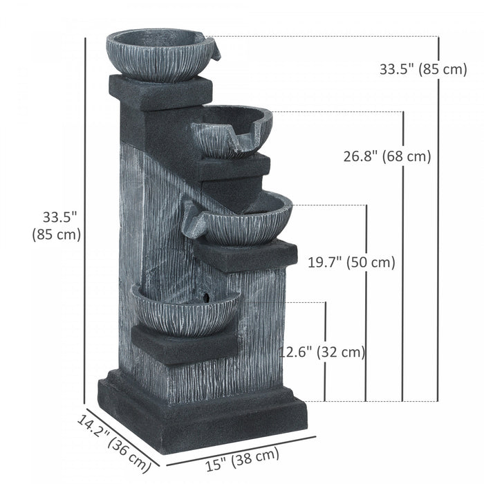 Outsunny Fontaine a Cascade Exterieure a 4 Niveaux 85 cm avec Lumieres LED et Pompe, Gris
