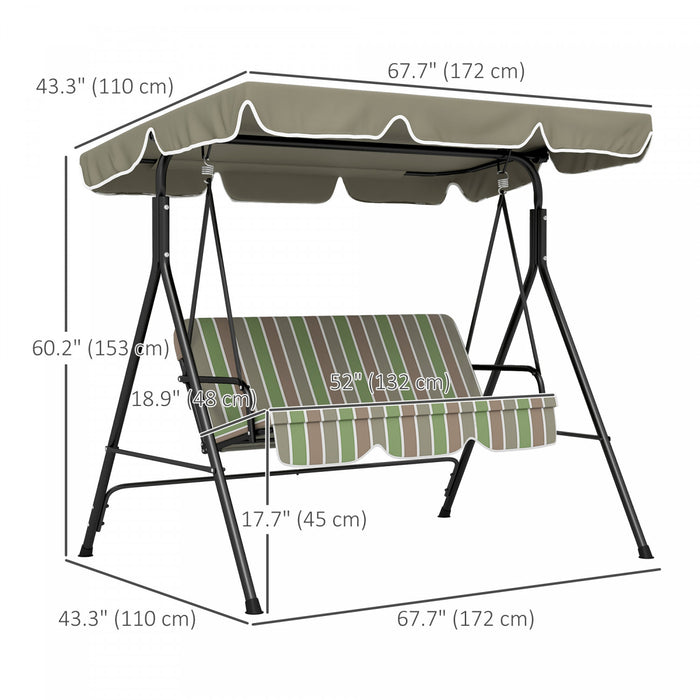 Outsunny Balancoire De Patio 3 Places Avec Auvent Reglable, Vert