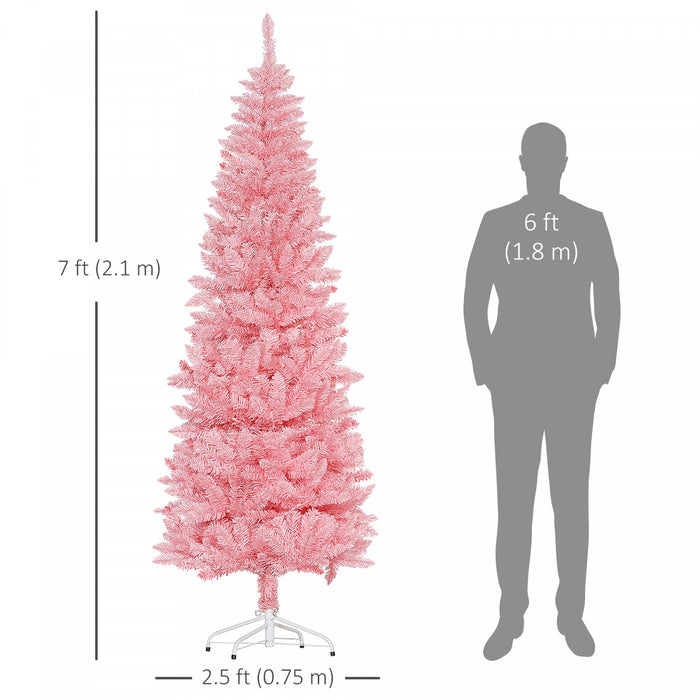 Homcom Arbre De Noel Artificiel De 7pi De Haut Avec Base En Acier, Rose
