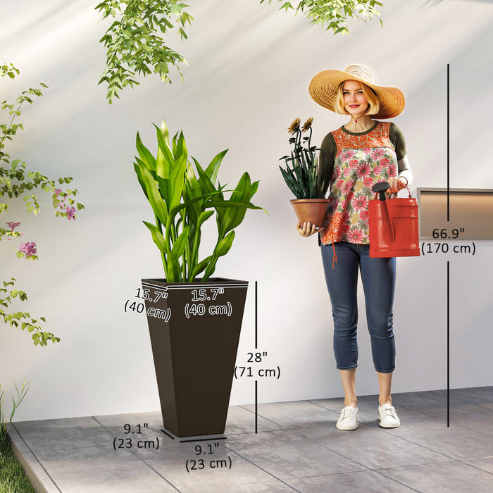 Outsunny Pots de fleurs en plastique de 28\", lot de 3 pots de fleur, marron