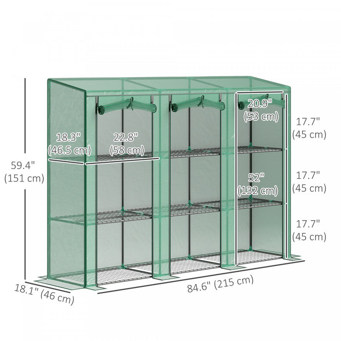 Outsunny Mini Serre Adossee Avec 3 Etageres, 3 Portes Enroulables, Vert