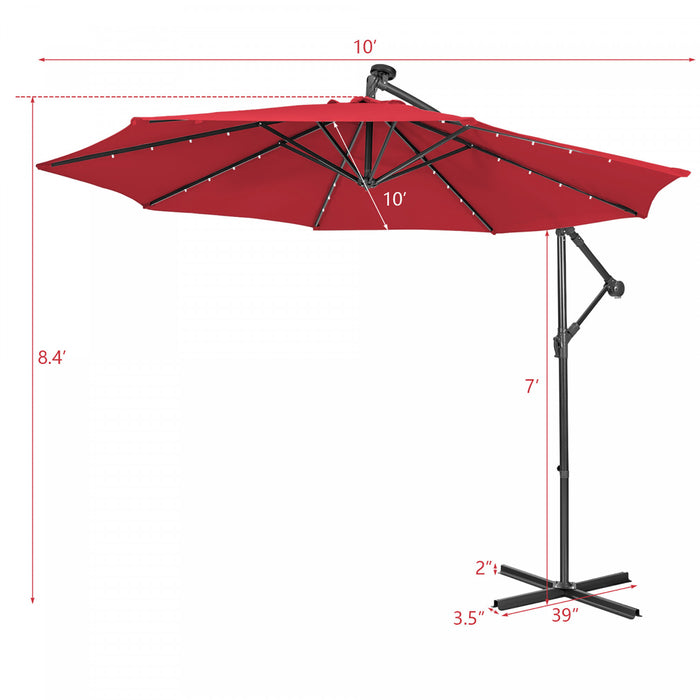 Costway Parasol deporte solaire 10FT 32 LED eclairees Wine pour patio exterieur