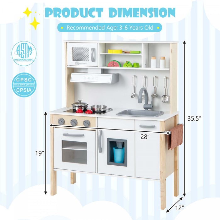 Cuisine En Bois Pour Enfants, Ensemble De Jeu De Cuisine Pour Tout-petits Avec Micro-ondes, Hotte Aspirante, Plaques De Cuisson, Evier De Jeu, Four, Machine A Glacons Et Accessoires De Cuisine, Ensemble De Cuisine Pour Jouets Avec Sons Pour Garcons Et Filles De 3 A 6 Ans