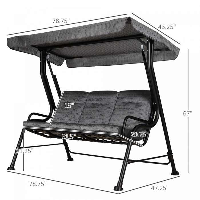 Outsunny Chaise Pivotante Exterieure Pour Porche En Metal Pour 3 Personnes Avec Auvent Pour Patio Et Jardin Au Bord De La Piscine, Gris