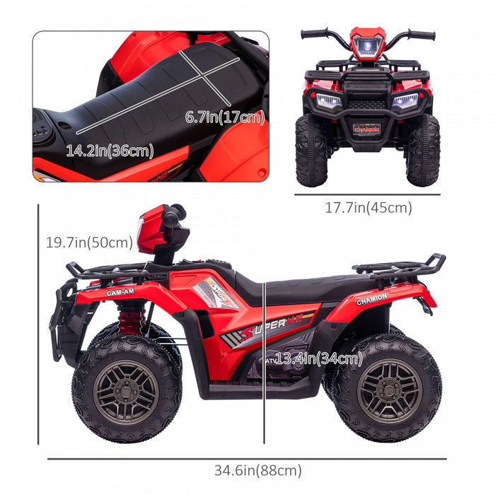 Aosom Quad Pour Enfants 12 V, Quad A 4 Roues, Vehicule Electrique Alimente Par Batterie Avec Lumieres Led Musicales, Pneus A Bande De Roulement, Pour Garcons Filles Ages De 3 A 5 Ans, Rouge