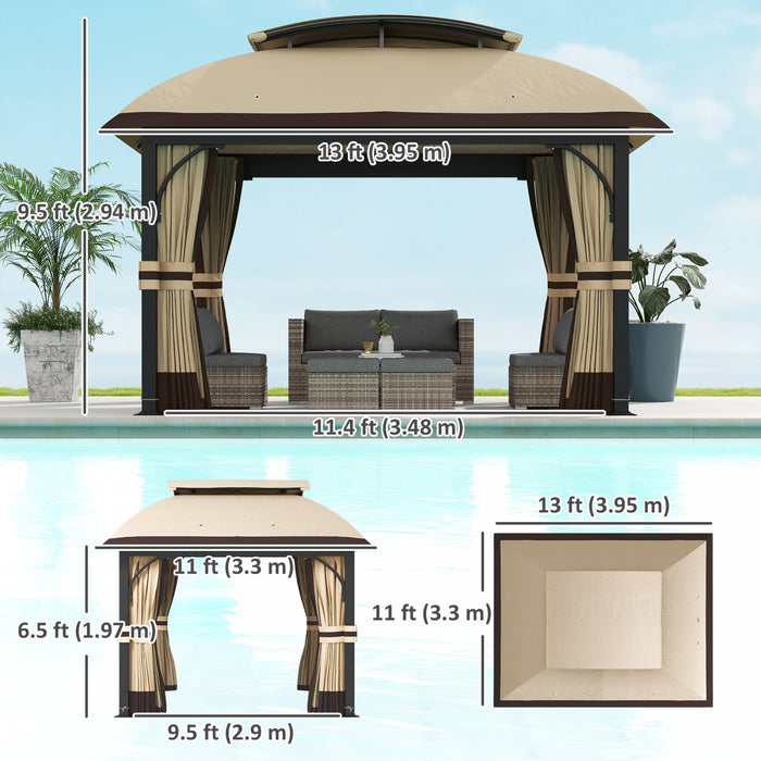 Outsunny Tonnelle A Double Toit 11 x 13' Avec Filet Et Rideaux, Kaki