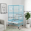 PawHut 52" Large Steel Bird Cage for Parrot Budgie Cockatiels African Grey Parakeets Pigeons with Rolling Stand, Storage Shelf, Wood Perch, Food Container, Light Blue