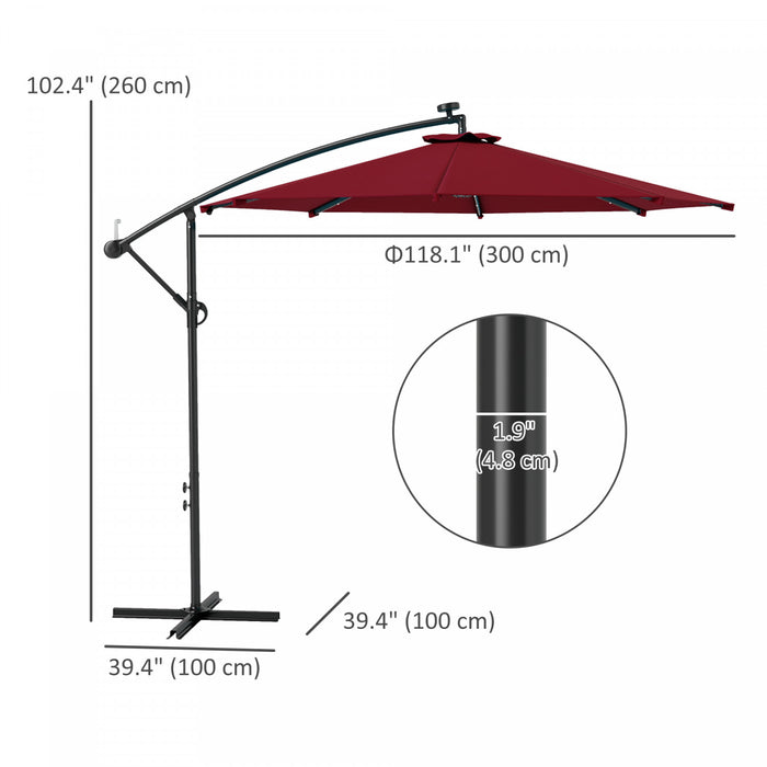 Outsunny Parasol Deporte Exterieur De 10pi Avec Eclairage Solaire, Bordeaux
