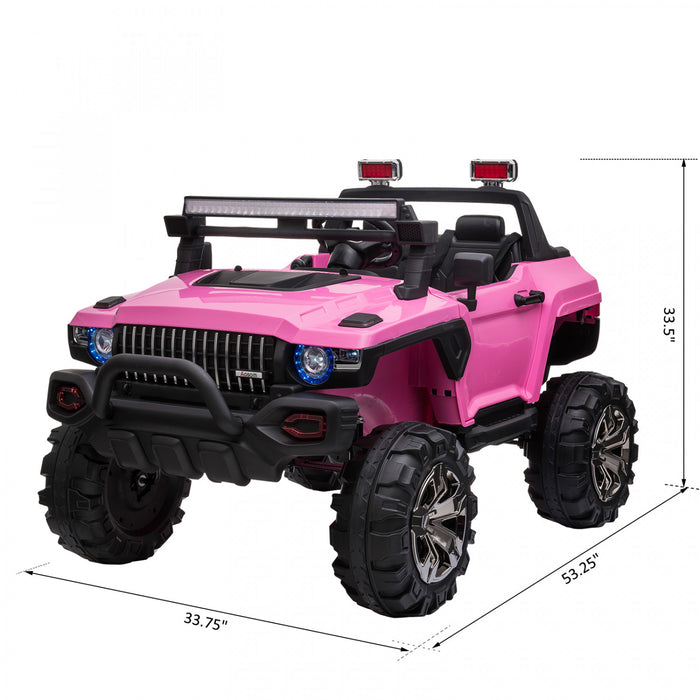 Aosom Voiture A Chevaucher 12v Rc 2 Places Camion De Police Voiture Electrique Pour Enfants Avec Lumieres Led Completes, Mp3, Telecommande Parentale (rose)